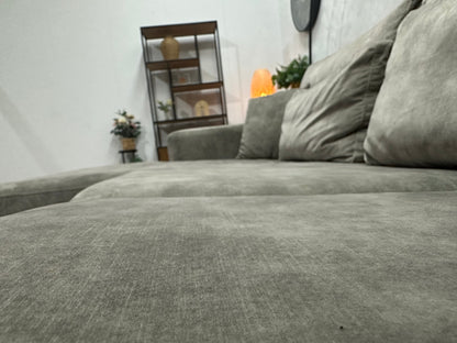 Licht Grijze Velvet U Zetel ~ Losse Kussens Met Afneembare Hoezen
