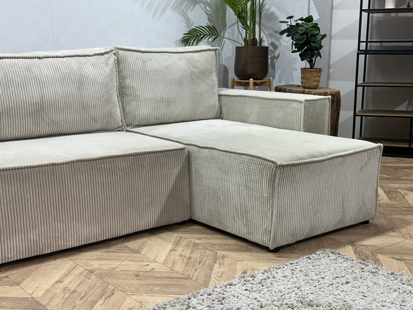 !Showroommodel! Witte Ribstof U Zetel ~ Slaapfunctie