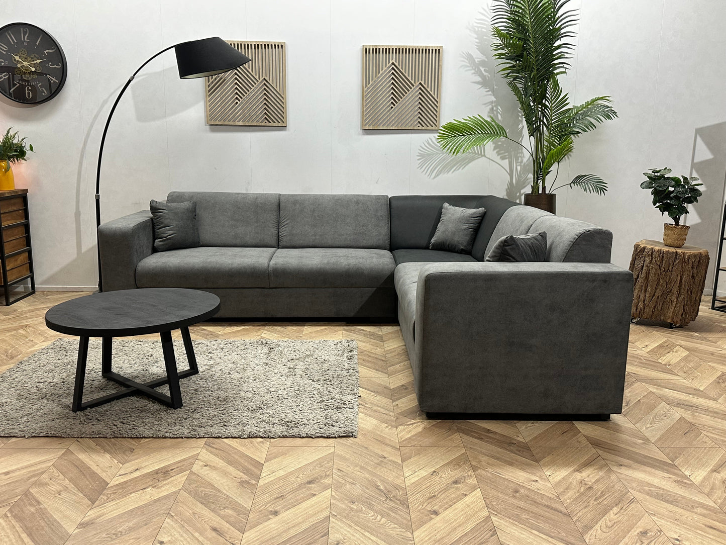 !Showroommodel! Antraciet/Grijze Suède Lederen/Velvet Hoekzetel