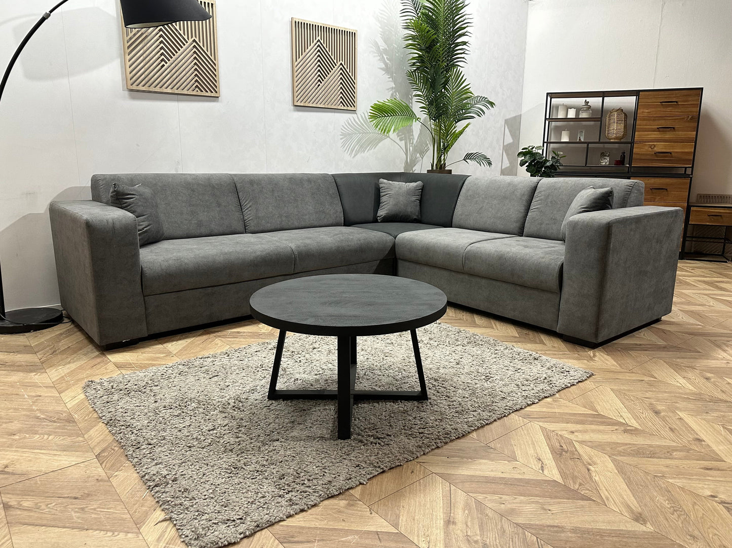 !Showroommodel! Antraciet/Grijze Suède Lederen/Velvet Hoekzetel