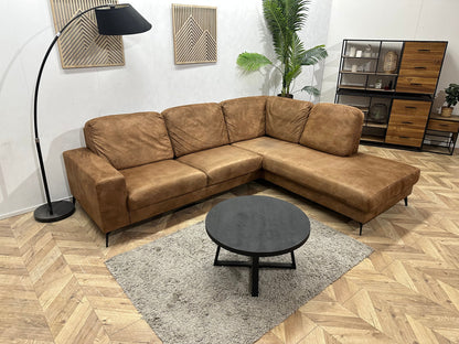 Cognac Bruine Suède Stoffen Hoekzetel ~ Losse Rugkussens Met Afneembare Hoezen