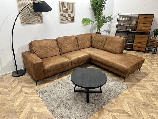 Cognac Bruine Suède Stoffen Hoekzetel ~ Losse Rugkussens Met Afneembare Hoezen