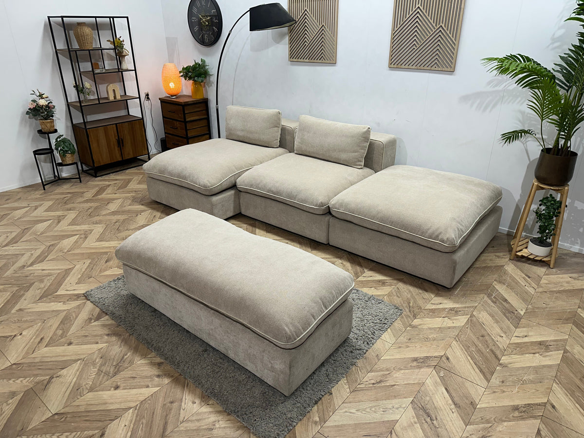!Showroommodel! Beige Suède Stoffen Hoekzetel Inc Hocker