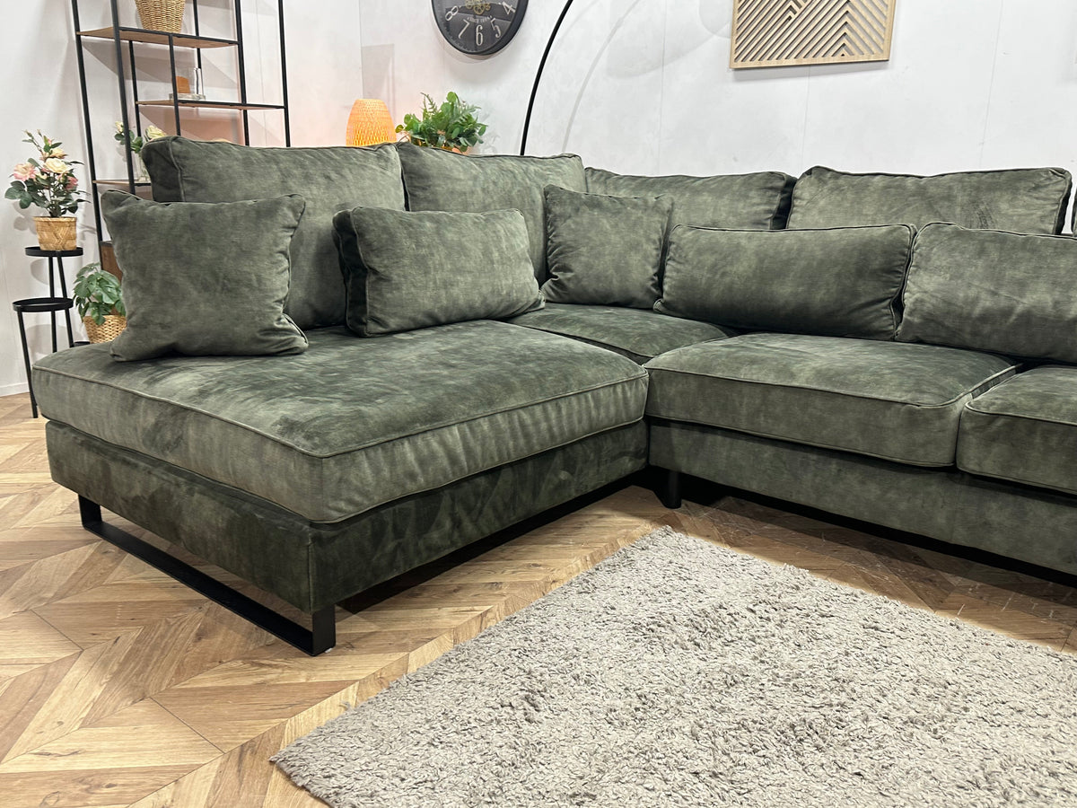 Donker Groene Velvet Hoekzetel ~ Losse Kussens Met Afneembare Hoezen