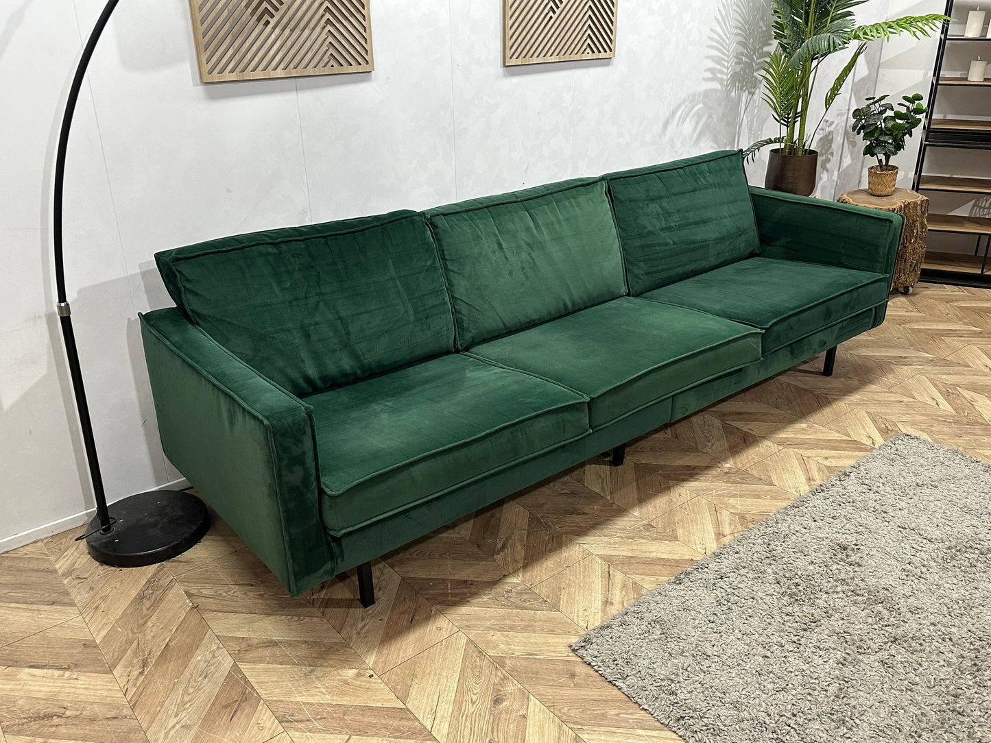 Be Pure Groene Velvet 3-Zits Zetel Inc Hocker ~ Losse Kussens Met Afneembare Hoezen