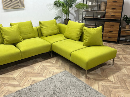 Montèl Groene/Gele Suede Stoffen U Zetel ~ Losse Rugkussens Met Afneembare Hoezen