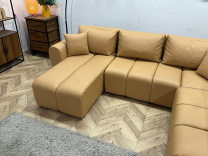 Licht Bruine Leather Look U Zetel ~ Slaapfunctie