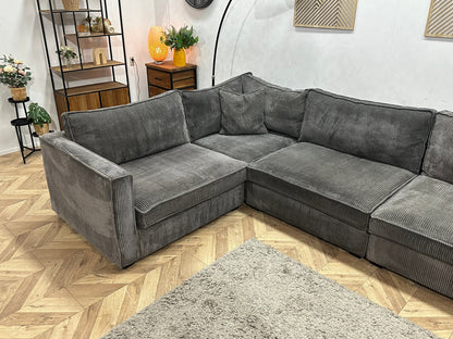 Antraciet Ribstof Hoekzetel ~ Losse Kussens Met Afneembare Hoezen
