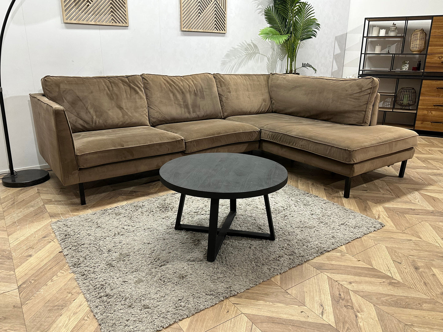 Lifestyle Home Collection Bruine Velvet Hoekzetel ~ Losse Kussens Met Afneembare Hoezen