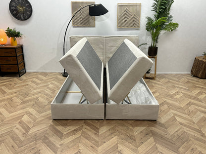 !Showroommodel! Witte/Crème Ribstof Boxspring Inc Topper