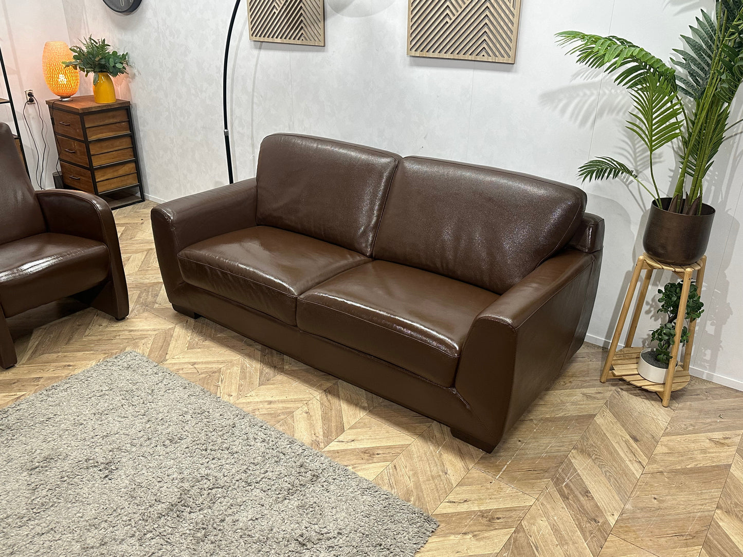 Bruine Echt Lederen 2.5-Zits Zetel Inc Fauteuils ~ Geïmpregneerd
