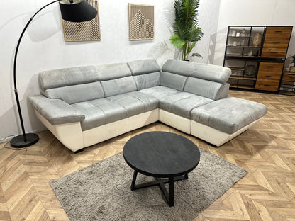 Grijze/Witte Suède Stoffen/Lederen Hoekzetel