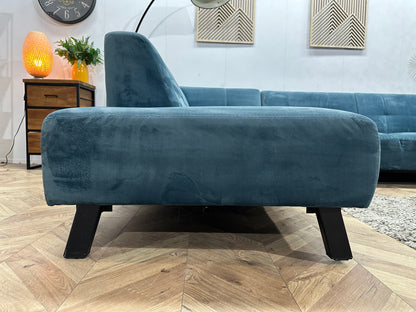 Blauwe Velvet Hoekzetel ~ Vaste Kussens