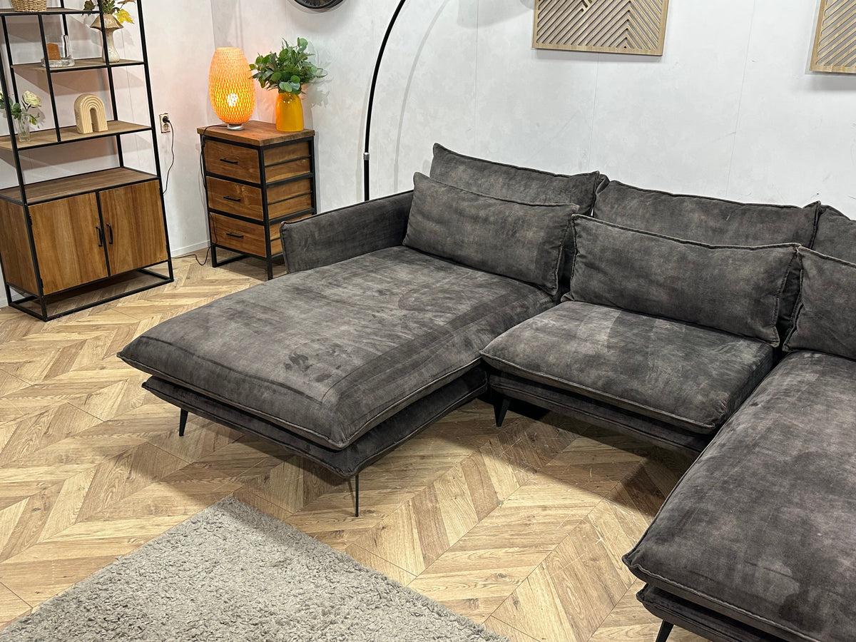 Antraciet Velvet U Zetel ~ Losse Kussens Met Afneembare Hoezen
