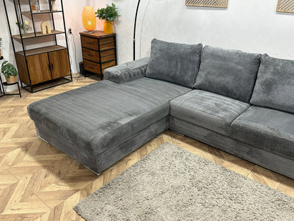 Antraciet Ribstof Hoekzetel ~ Losse Rugkussens Met Afneembare Hoezen