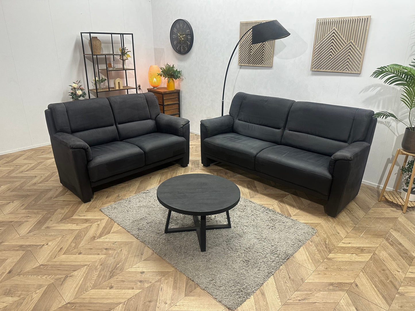 Antraciet Suède Stoffen Zetels Set ~ Vaste Kussens