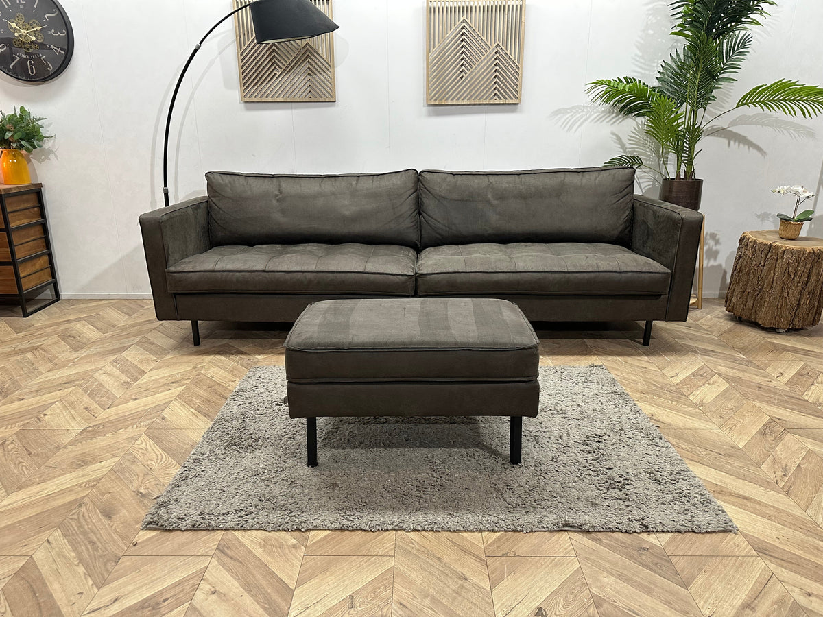 Be Pure Antraciet Suede Stoffen 2.5-Zits Zetel Inc Hocker ~ Losse Kussens Met Afneembare Hoezen