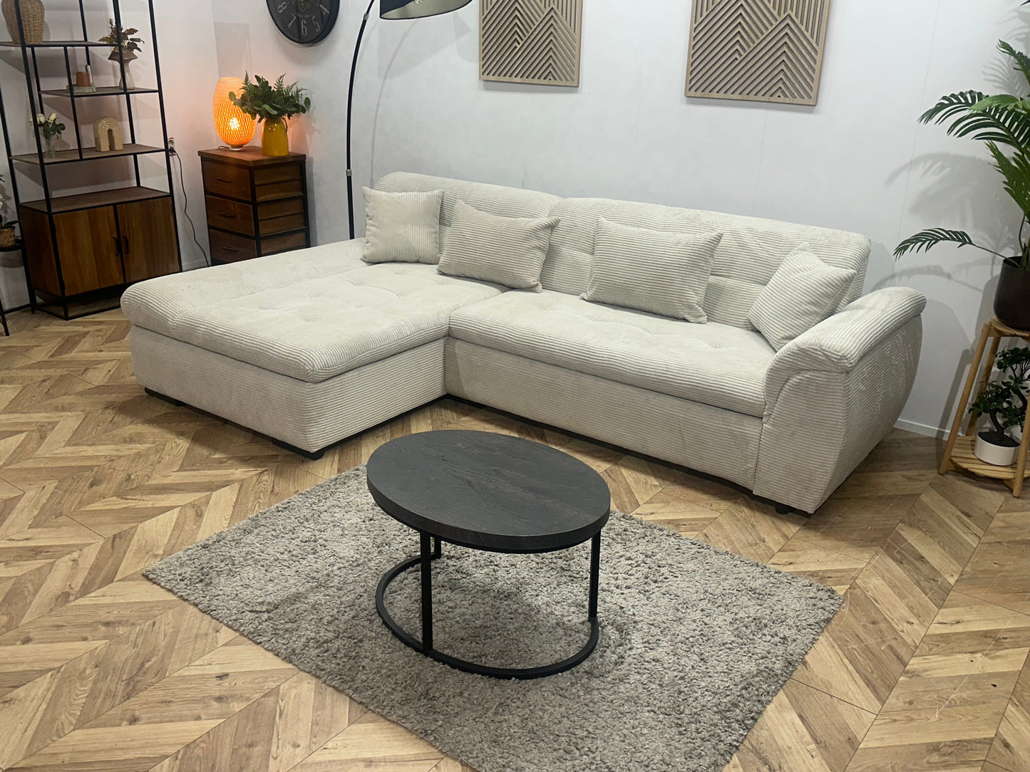 !Showroommodel! Witte Ribstof Hoekzetel ~ Slaapfunctie