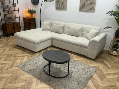 !Showroommodel! Witte Ribstof Hoekzetel ~ Slaapfunctie