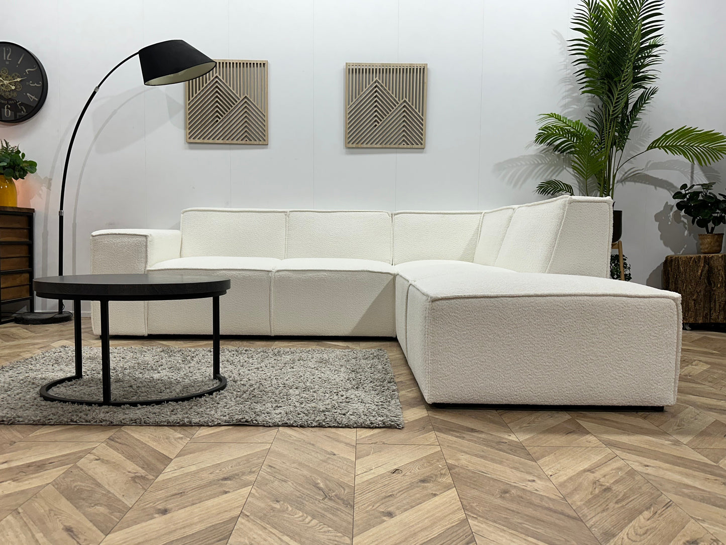 !Showroommodel! Witte Ribstof Hoekzetel ~ Vaste kussens