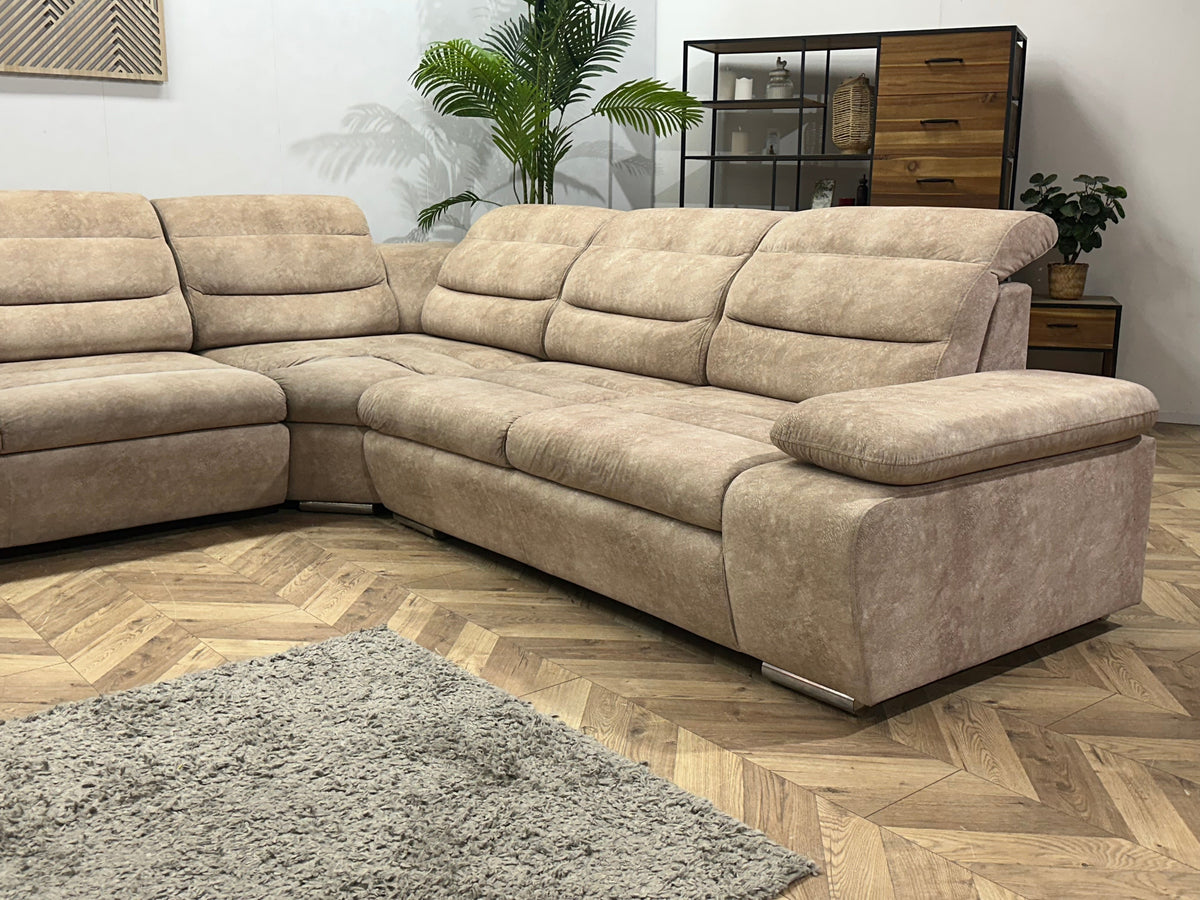 Crème/Beige Suède Stoffen U Zetel ~ Slaapfunctie