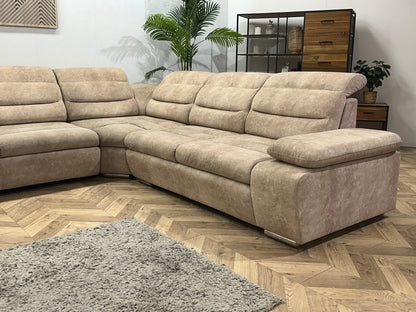Crème/Beige Suède Stoffen U Zetel ~ Slaapfunctie