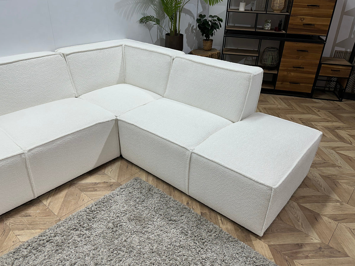 !Showroommodel! Witte Ribstof Hoekzetel ~ Vaste kussens