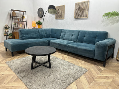 Blauwe Velvet Hoekzetel ~ Vaste Kussens