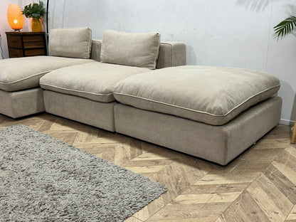 !Showroommodel! Beige Suède Stoffen Hoekzetel Inc Hocker