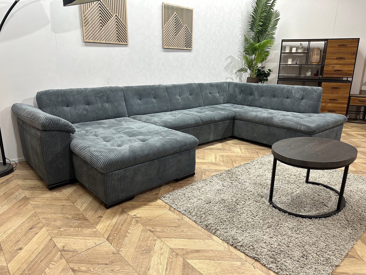 !Showroommodel! Blauwe Ribstof U Zetel ~ Vaste Kussens