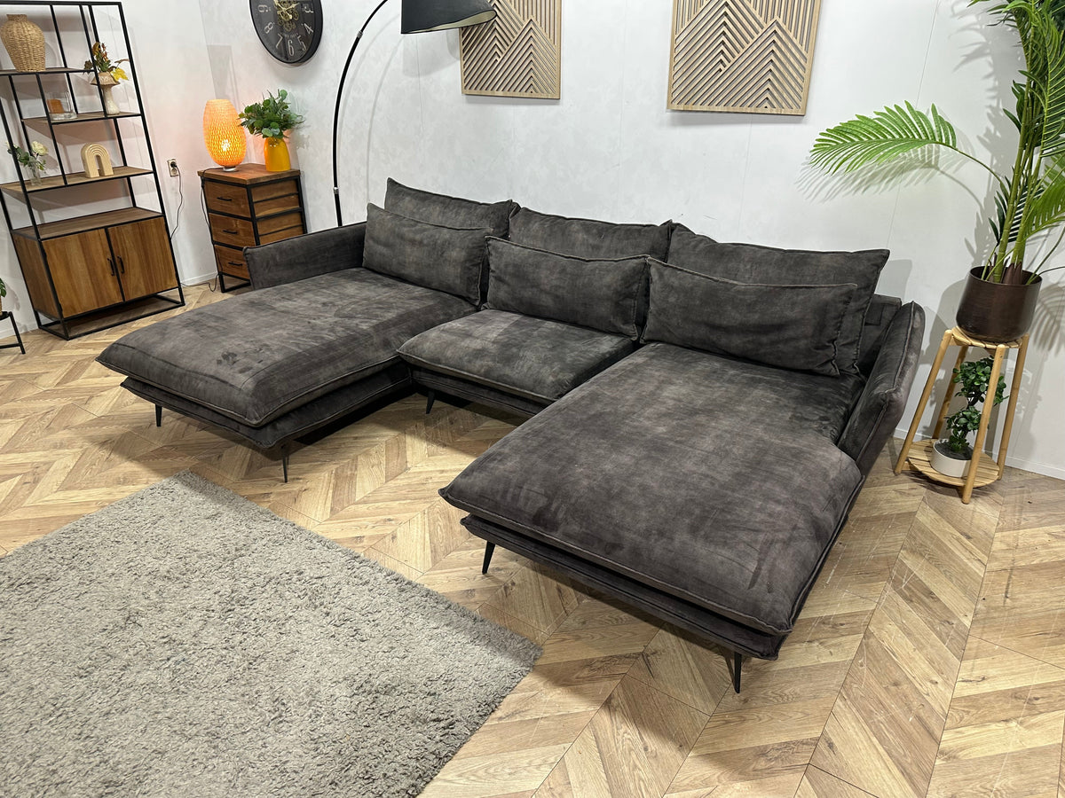 Antraciet Velvet U Zetel ~ Losse Kussens Met Afneembare Hoezen