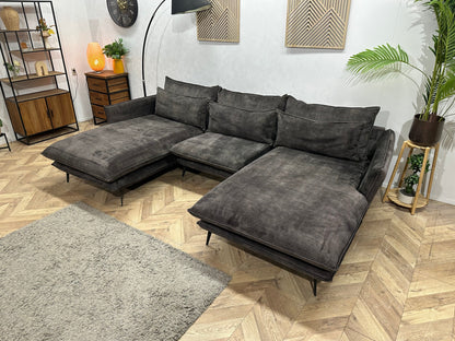 Antraciet Velvet U Zetel ~ Losse Kussens Met Afneembare Hoezen