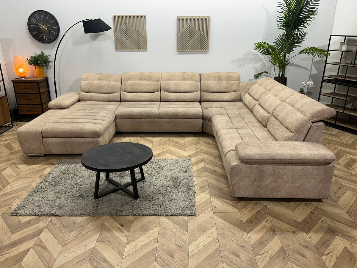Crème/Beige Suède Stoffen U Zetel ~ Slaapfunctie