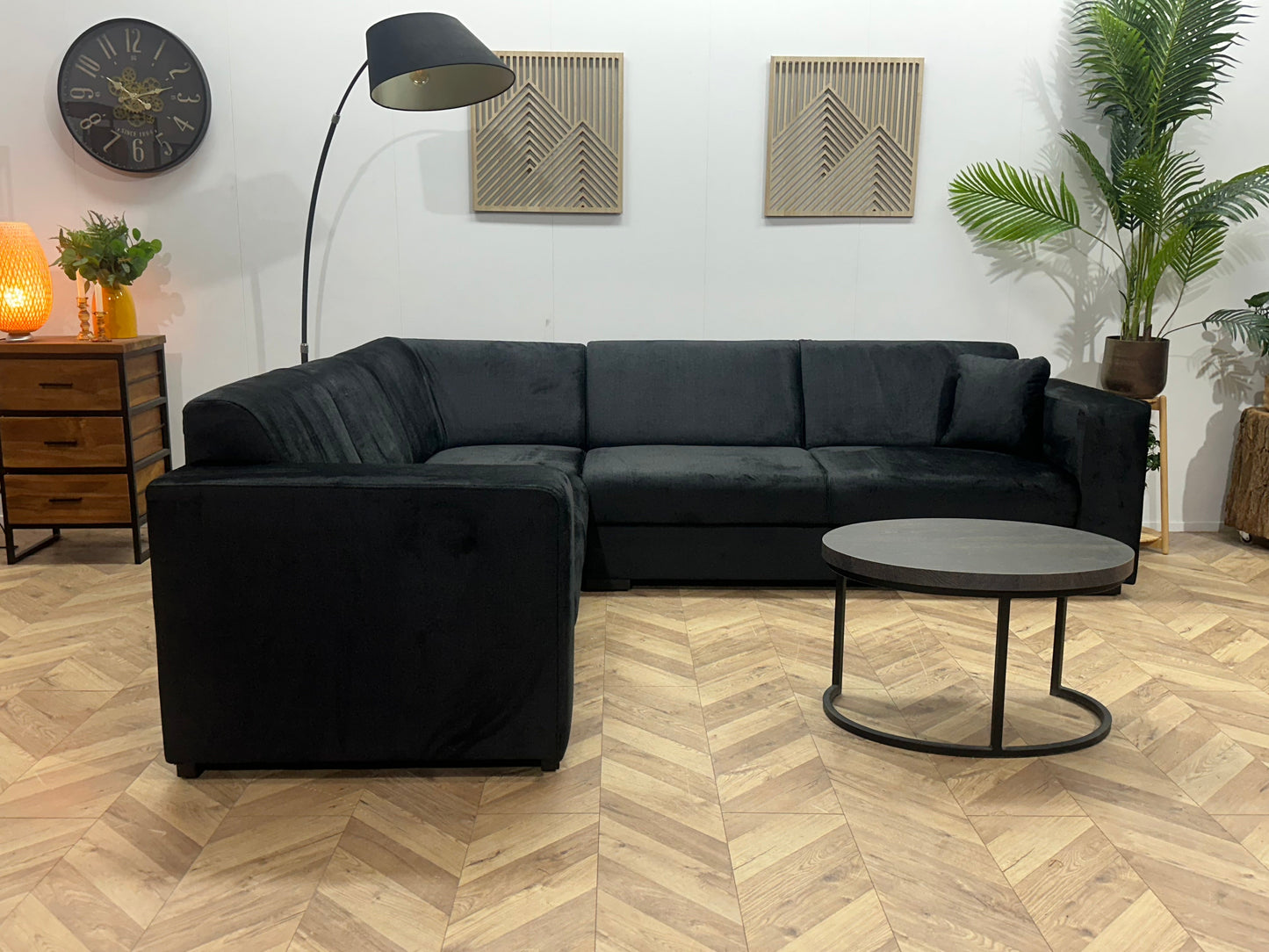 !Showroommodel! Zwarte Velvet Hoekzetel
