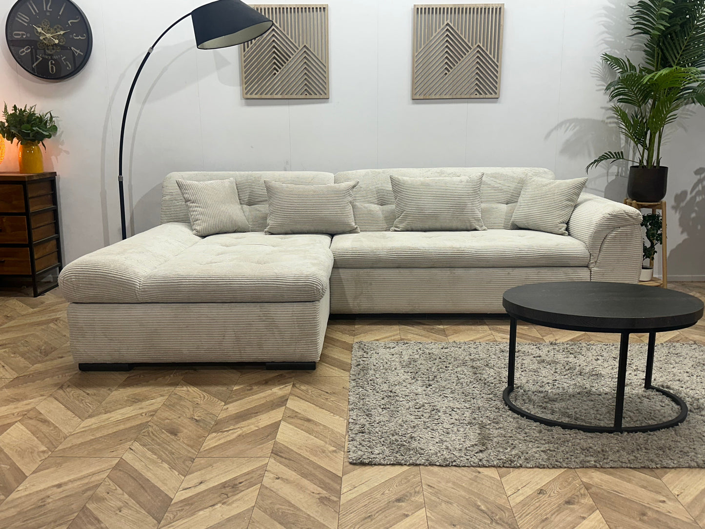 !Showroommodel! Witte Ribstof Hoekzetel ~ Slaapfunctie