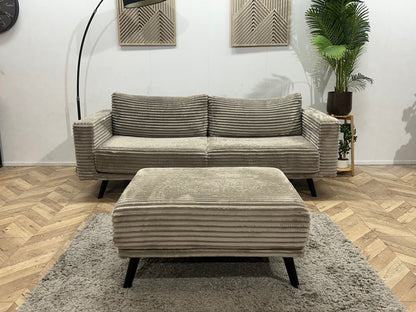 Grijze Ribstof 2.5-Zits Zetel Inc Hocker ~ Losse Kussens Met Afneembare Hoezen