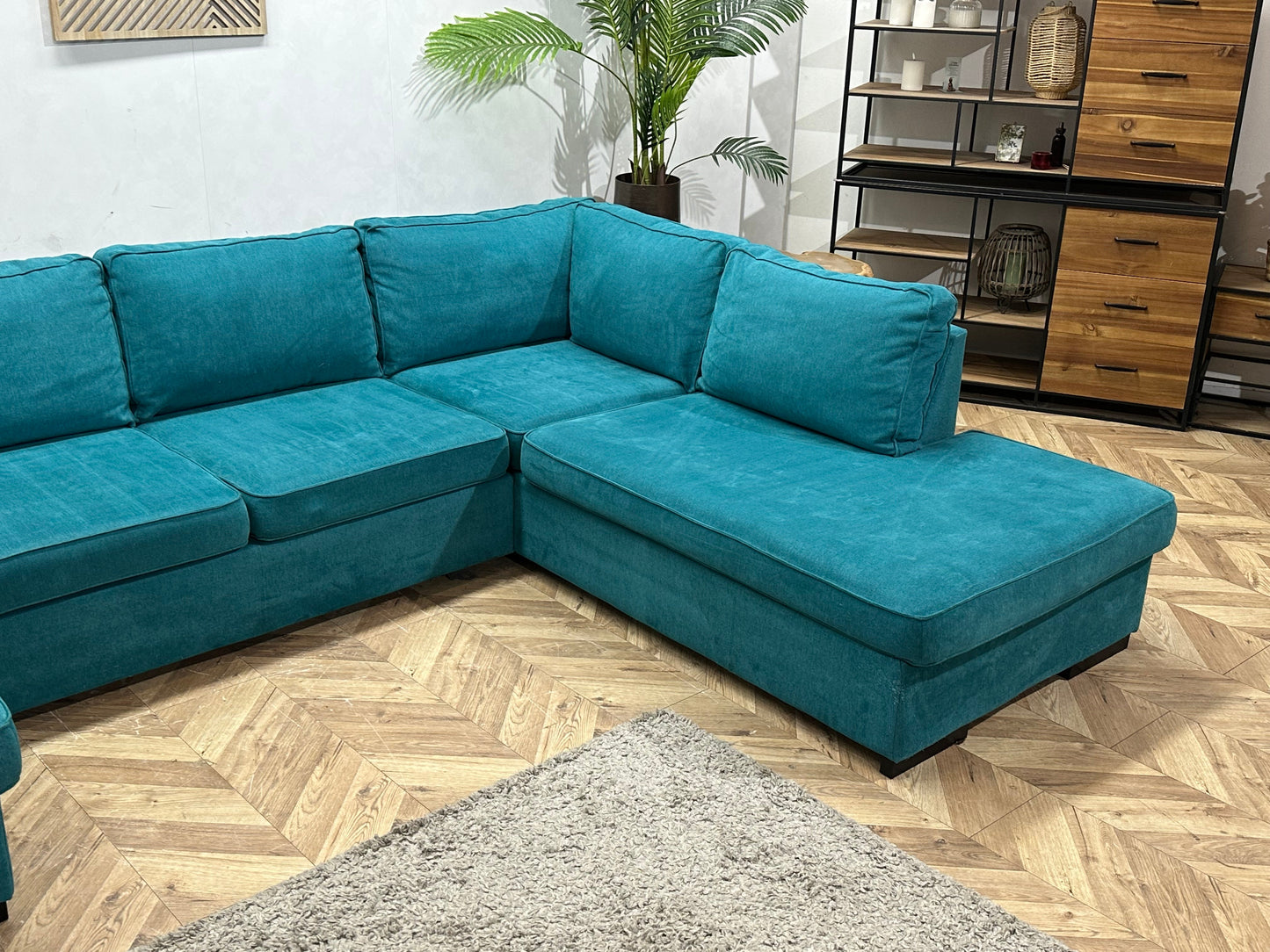 H&H Blauwe Suede Stoffen U Zetel ~ Losse Kussens Met Afneembare Hoezen