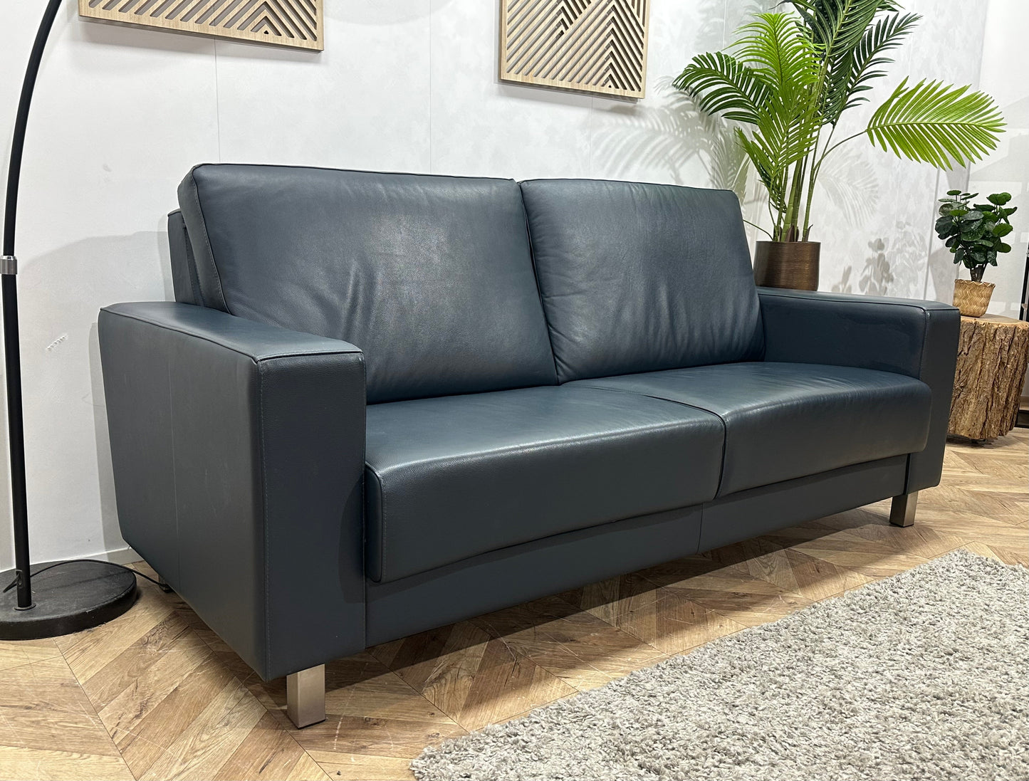 HB Lifestyle Blauwe Echt Lederen 2.5-Zits Zetel ~ Vaste Kussens