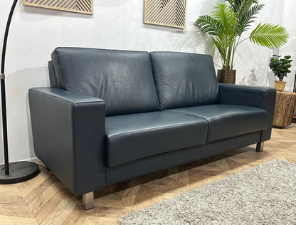 HB Lifestyle Blauwe Echt Lederen 2.5-Zits Zetel ~ Vaste Kussens