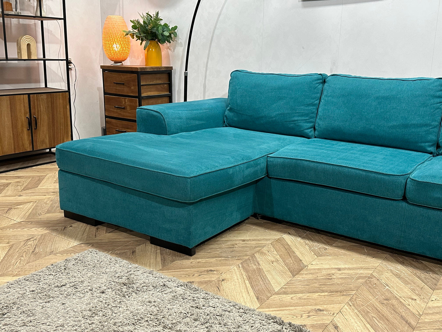 H&H Blauwe Suede Stoffen U Zetel ~ Losse Kussens Met Afneembare Hoezen