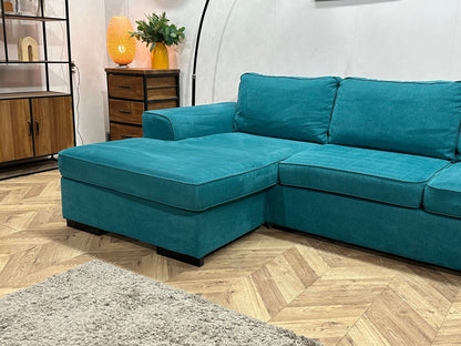 H&H Blauwe Suede Stoffen U Zetel ~ Losse Kussens Met Afneembare Hoezen