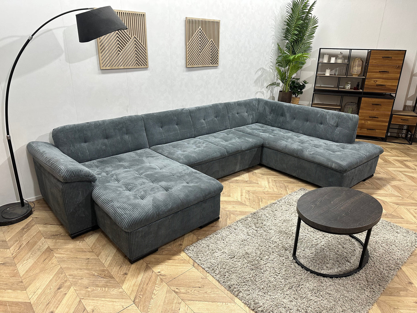 !Showroommodel! Blauwe Ribstof U Zetel ~ Vaste Kussens