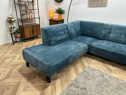 Blauwe Velvet Hoekzetel ~ Vaste Kussens