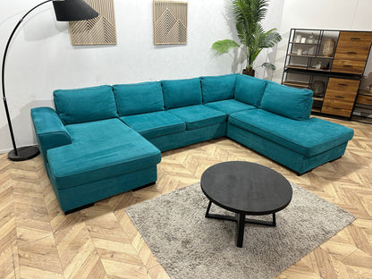 H&H Blauwe Suede Stoffen U Zetel ~ Losse Kussens Met Afneembare Hoezen
