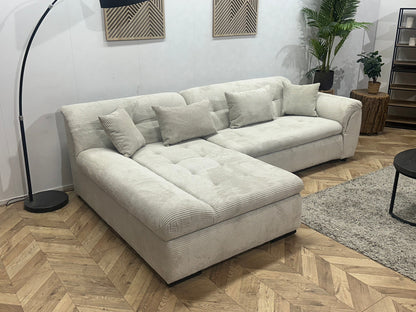 !Showroommodel! Witte Ribstof Hoekzetel ~ Slaapfunctie