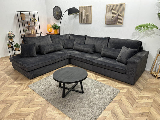 Antraciet Velvet Hoekzetel ~ Losse Kussens Met Afneembare Hoezen
