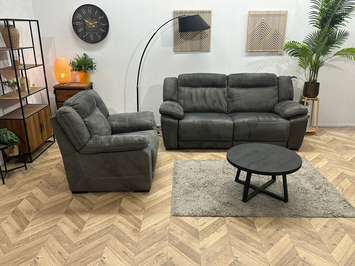 Antraciet Suède Stoffen Bankenset Inc Fauteuil ~ Relax/USB Functie