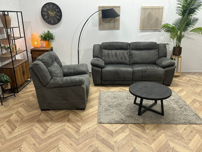 Antraciet Suède Stoffen Bankenset Inc Fauteuil ~ Relax/USB Functie