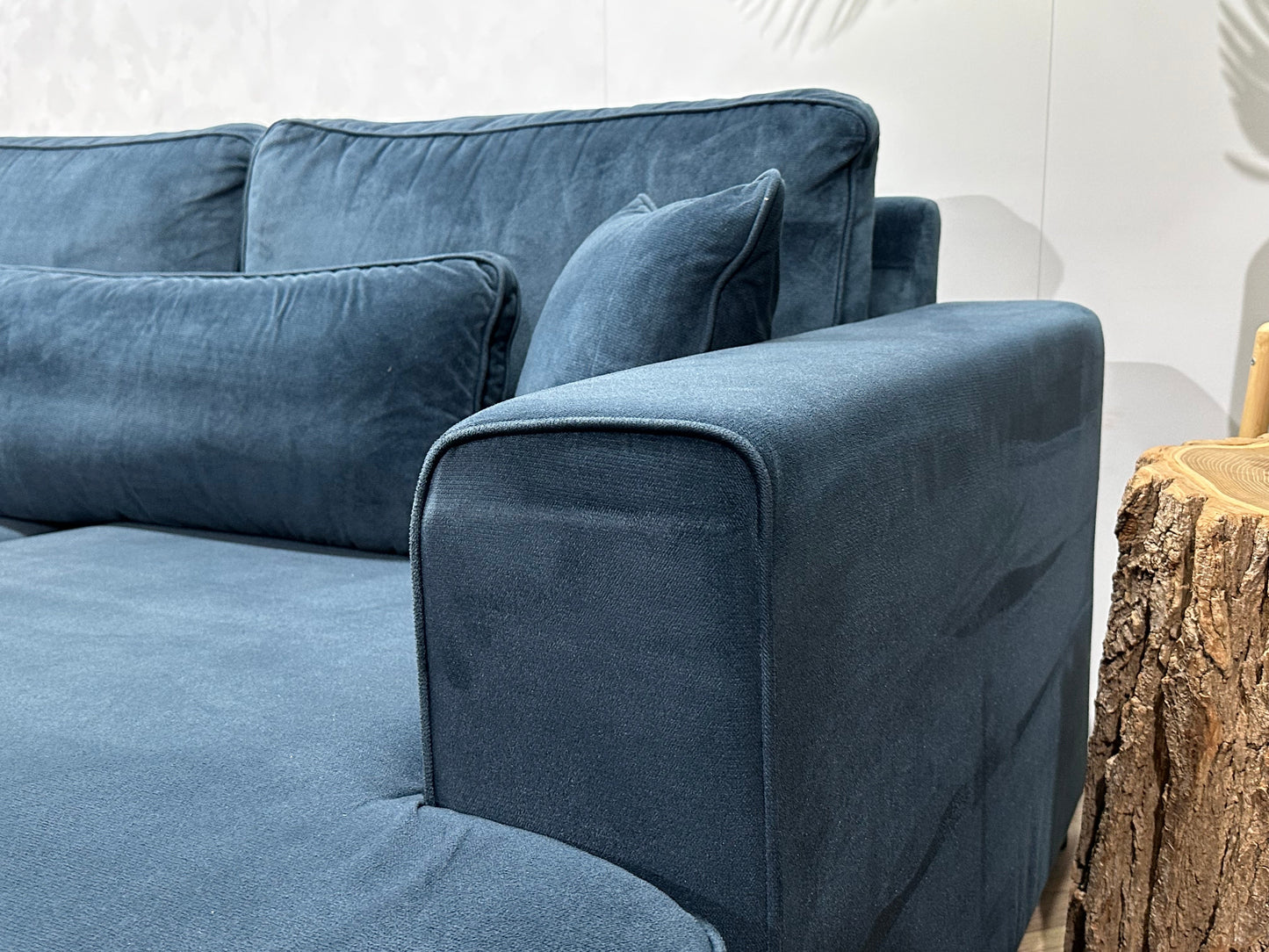 Blauwe Velvet Ruime U Zetel ~ Losse Kussens Met Afneembare Hoezen