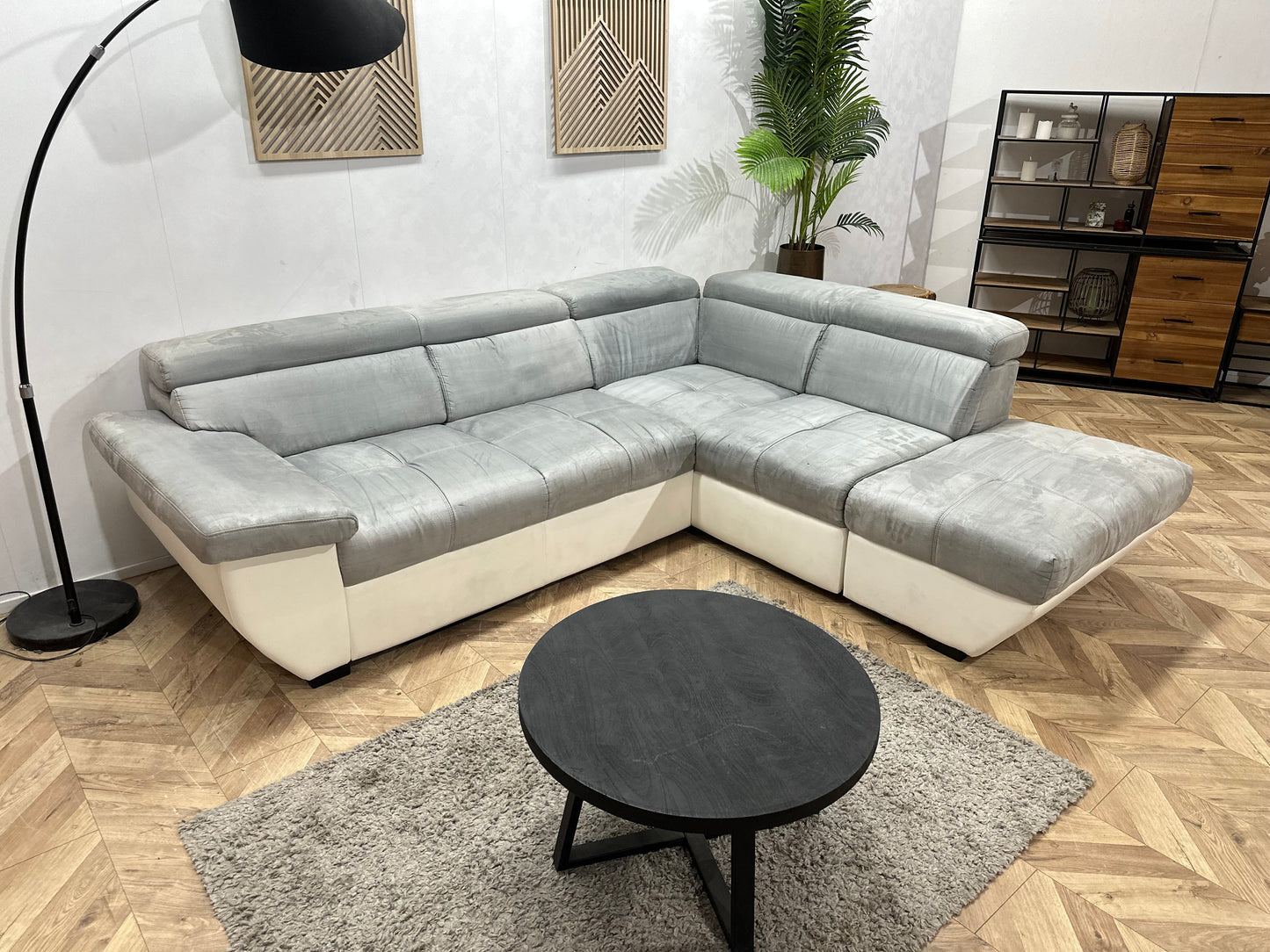 Grijze/Witte Suède Stoffen/Lederen Hoekzetel